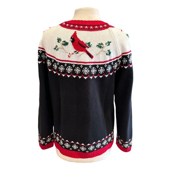 Holiday-Themed Christopher & Banks Womens Cardigan With Cardinal & Snowflake Pat - Picture 3 of 8